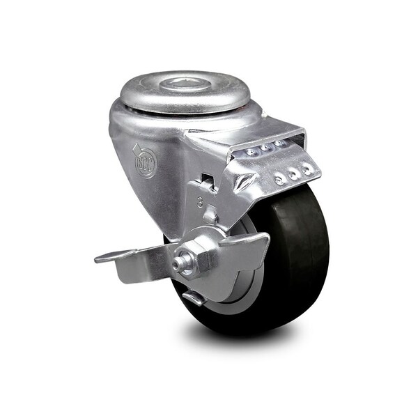 3.5 Inch Black Polyurethane Wheel Swivel Bolt Hole Caster with Brake SCC